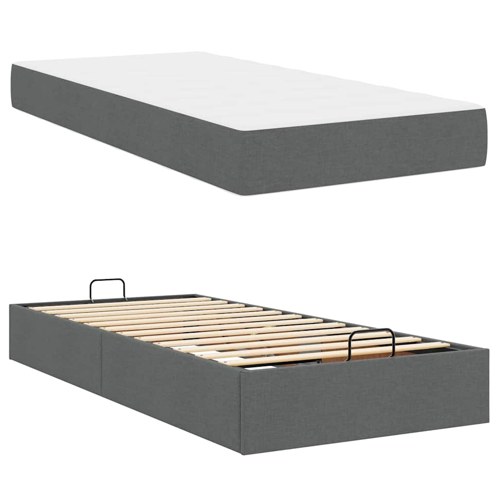 Bettgestell mit Matratze Dunkelgrau 80 x 200 cm Stoff