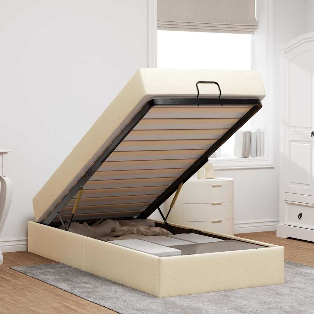 Bettgestell mit Matratze Creme 90 x 200 cm Stoff