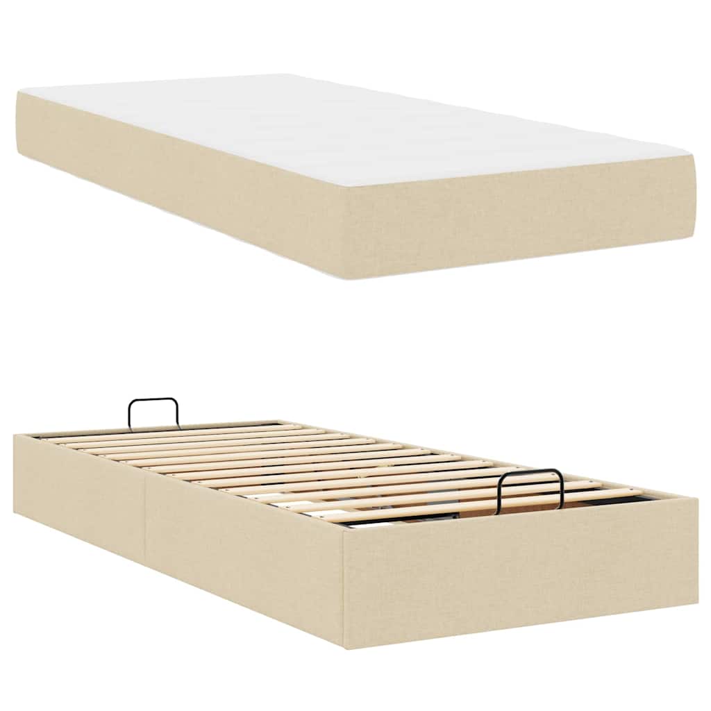 Bettgestell mit Matratze Creme 90 x 200 cm Stoff
