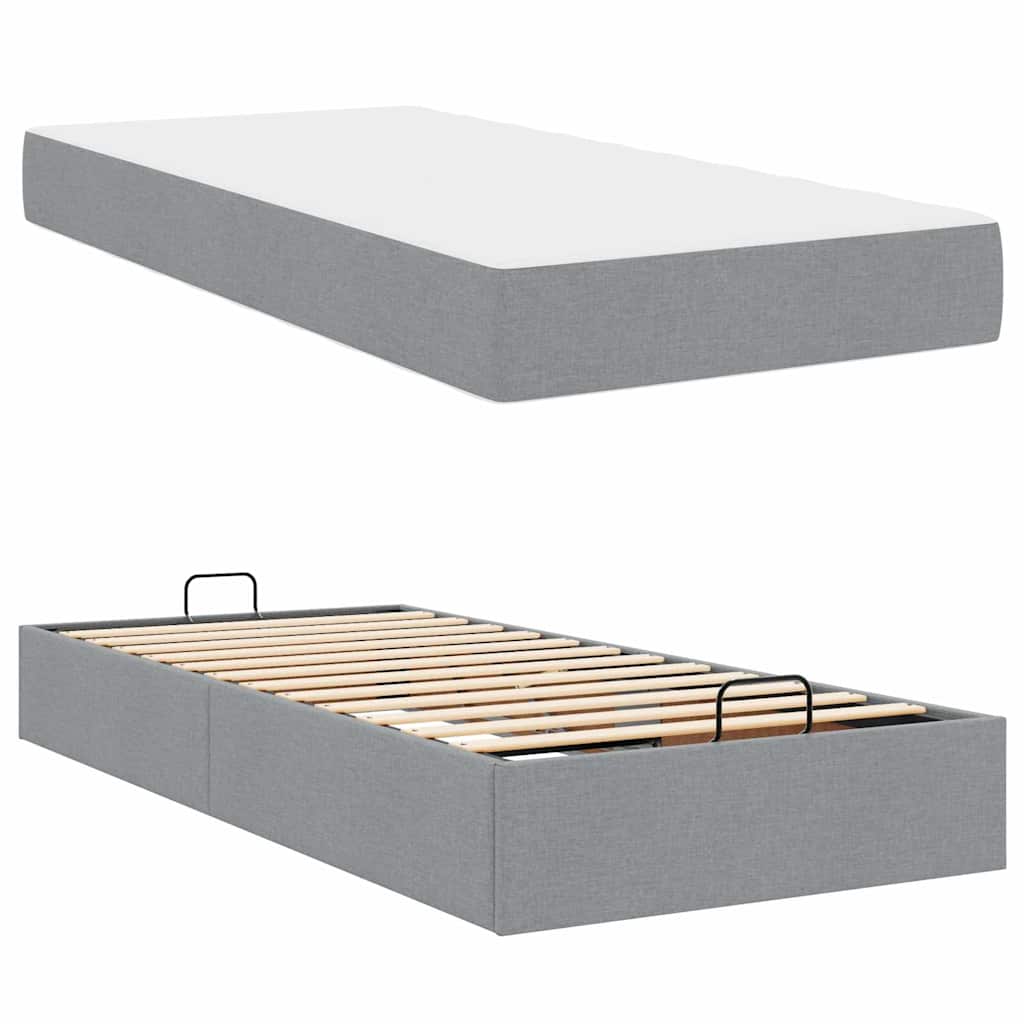 Bettgestell mit Matratze Hellgrau 100 x 200 cm Stoff