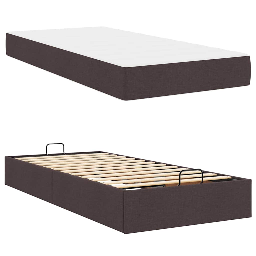 Bettgestell mit Matratze Dunkelbraun 100 x 200 cm Stoff