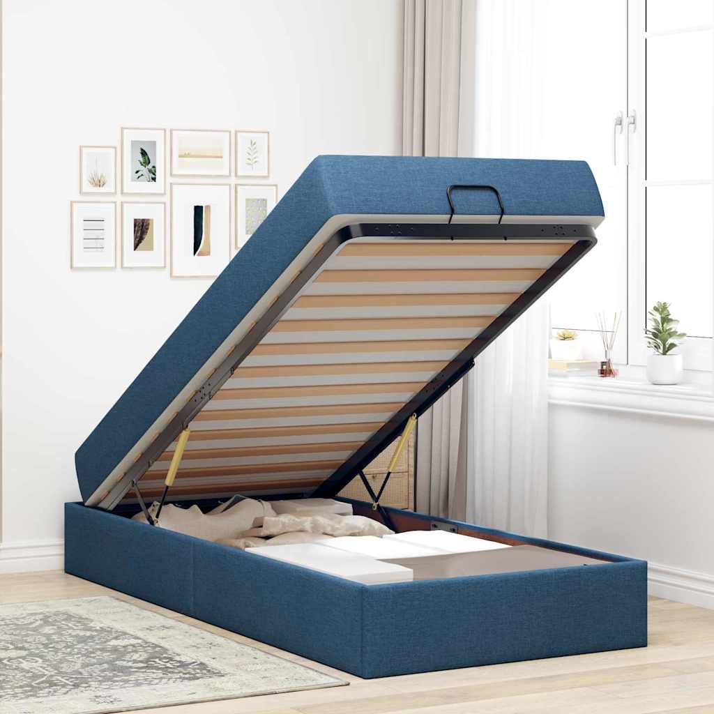 Bettgestell mit Matratze Blau 100 x 200 cm Stoff
