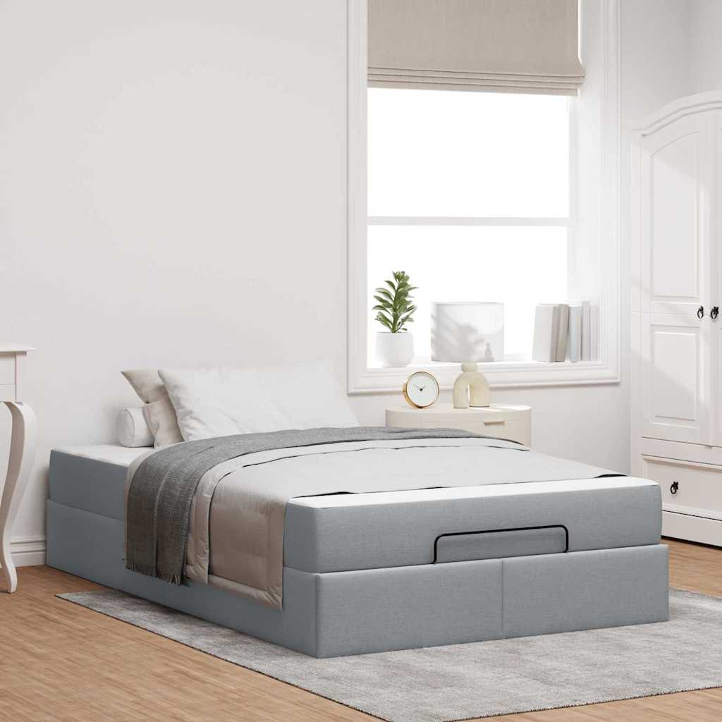 Bettgestell mit Matratze Hellgrau 120 x 190 cm Stoff