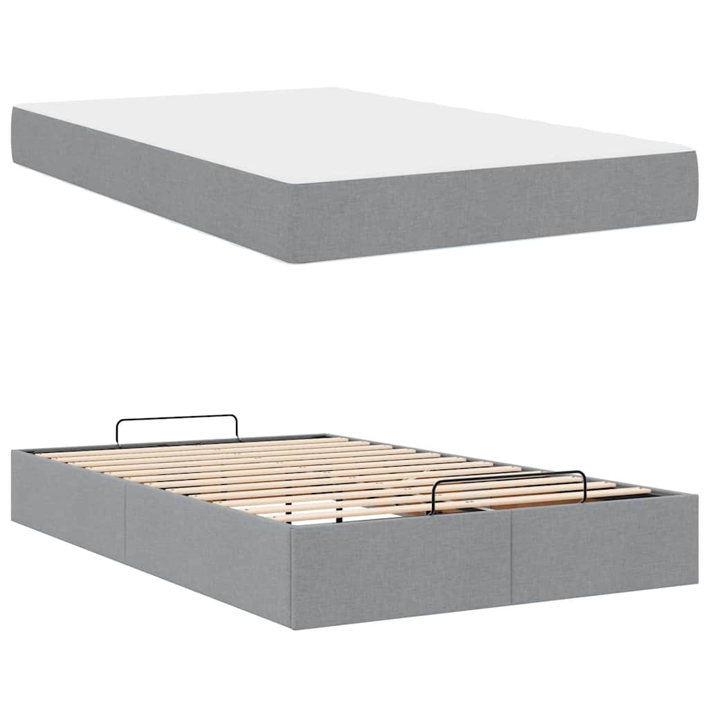 Bettgestell mit Matratze Hellgrau 120 x 190 cm Stoff