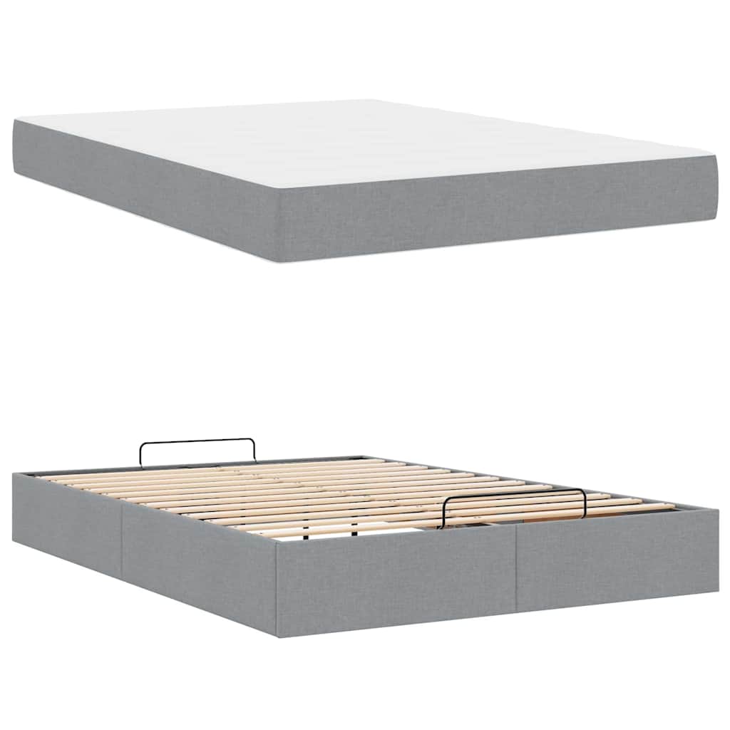 Bettgestell mit Matratze Hellgrau 140 x 190 cm Stoff