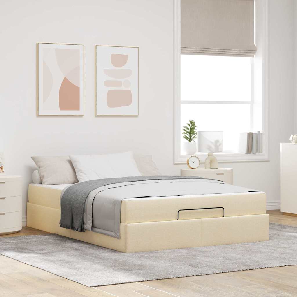 Bettgestell mit Matratze Creme 140 x 190 cm Stoff