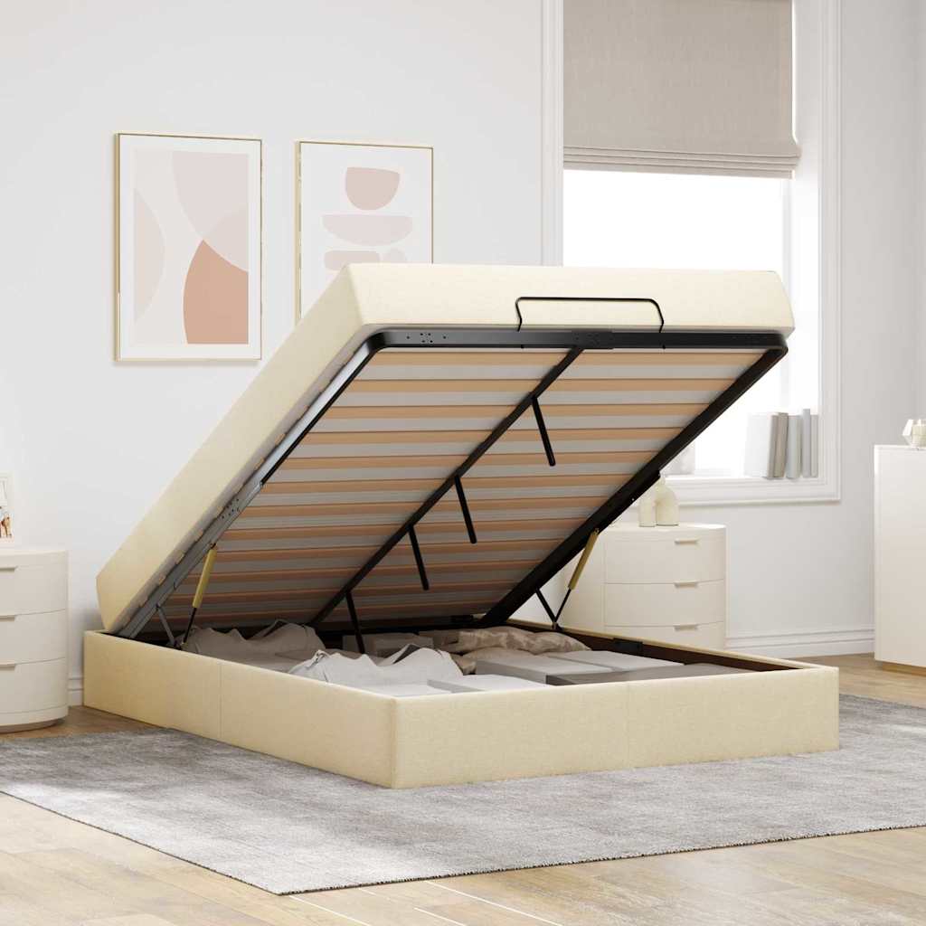 Bettgestell mit Matratze Creme 140 x 190 cm Stoff