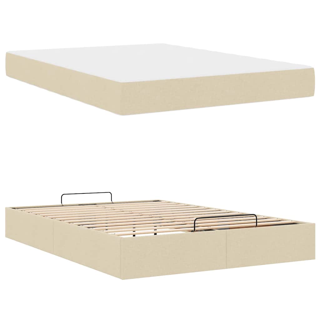 Bettgestell mit Matratze Creme 140 x 190 cm Stoff