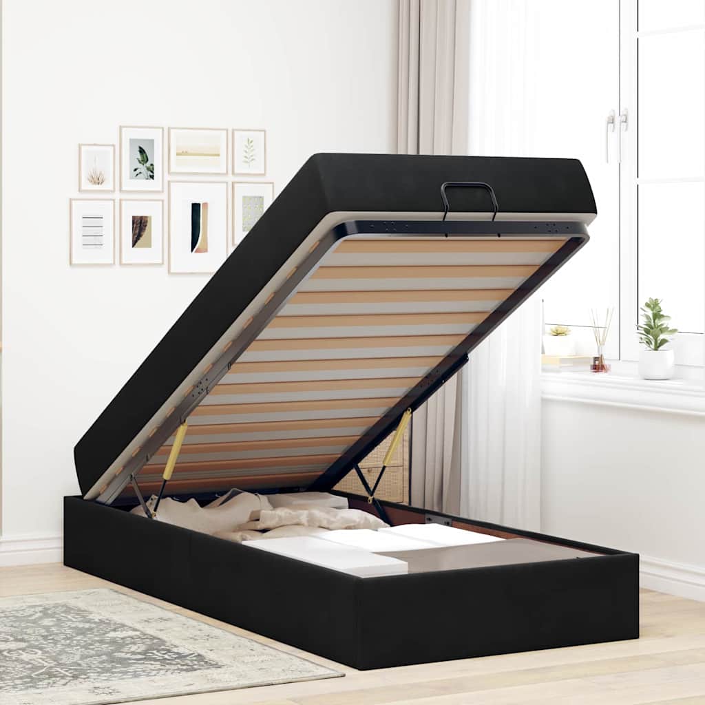 Bettgestell mit Matratze mit Speicher Schwarz 90 x 200 cm Samt