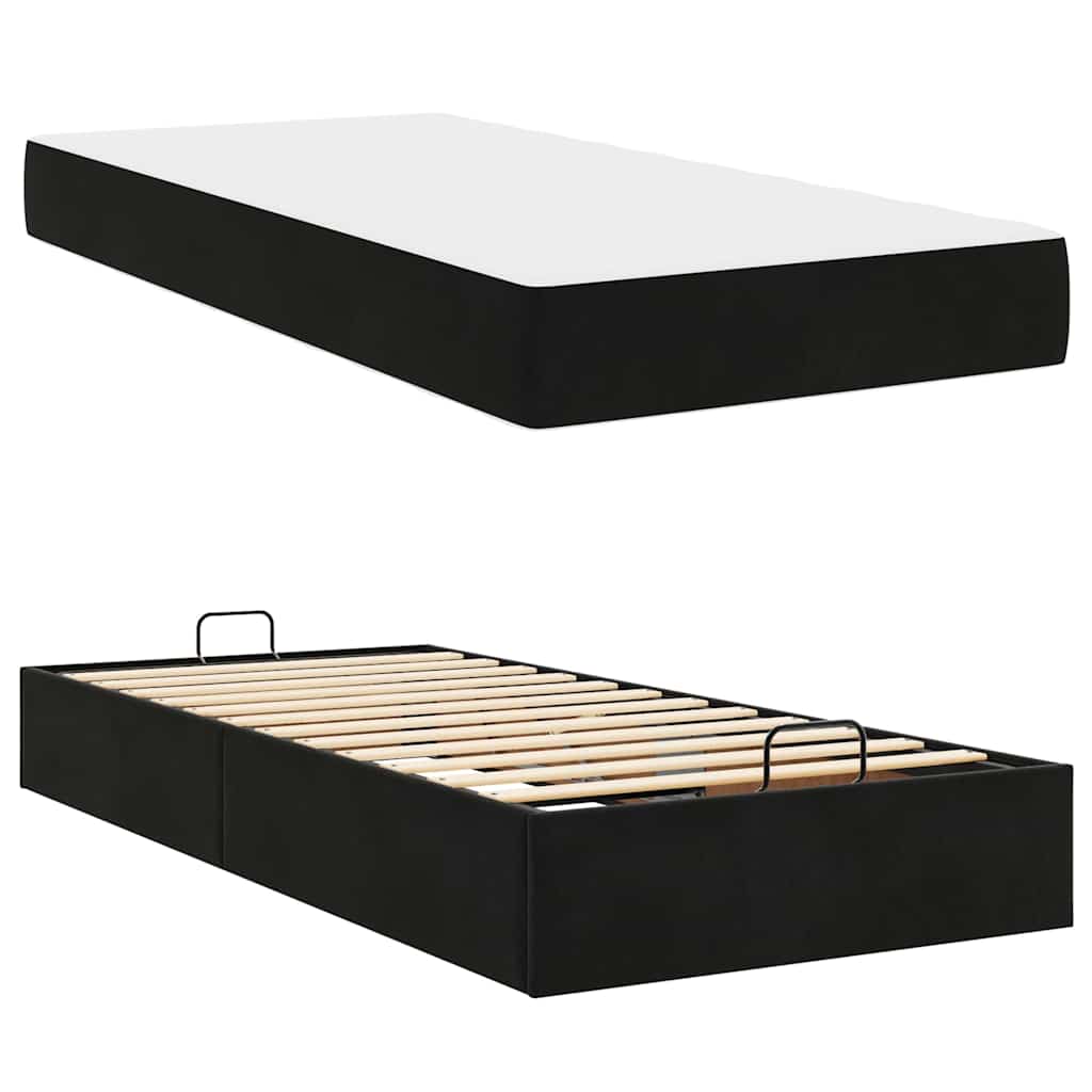 Bettgestell mit Matratze mit Speicher Schwarz 90 x 200 cm Samt
