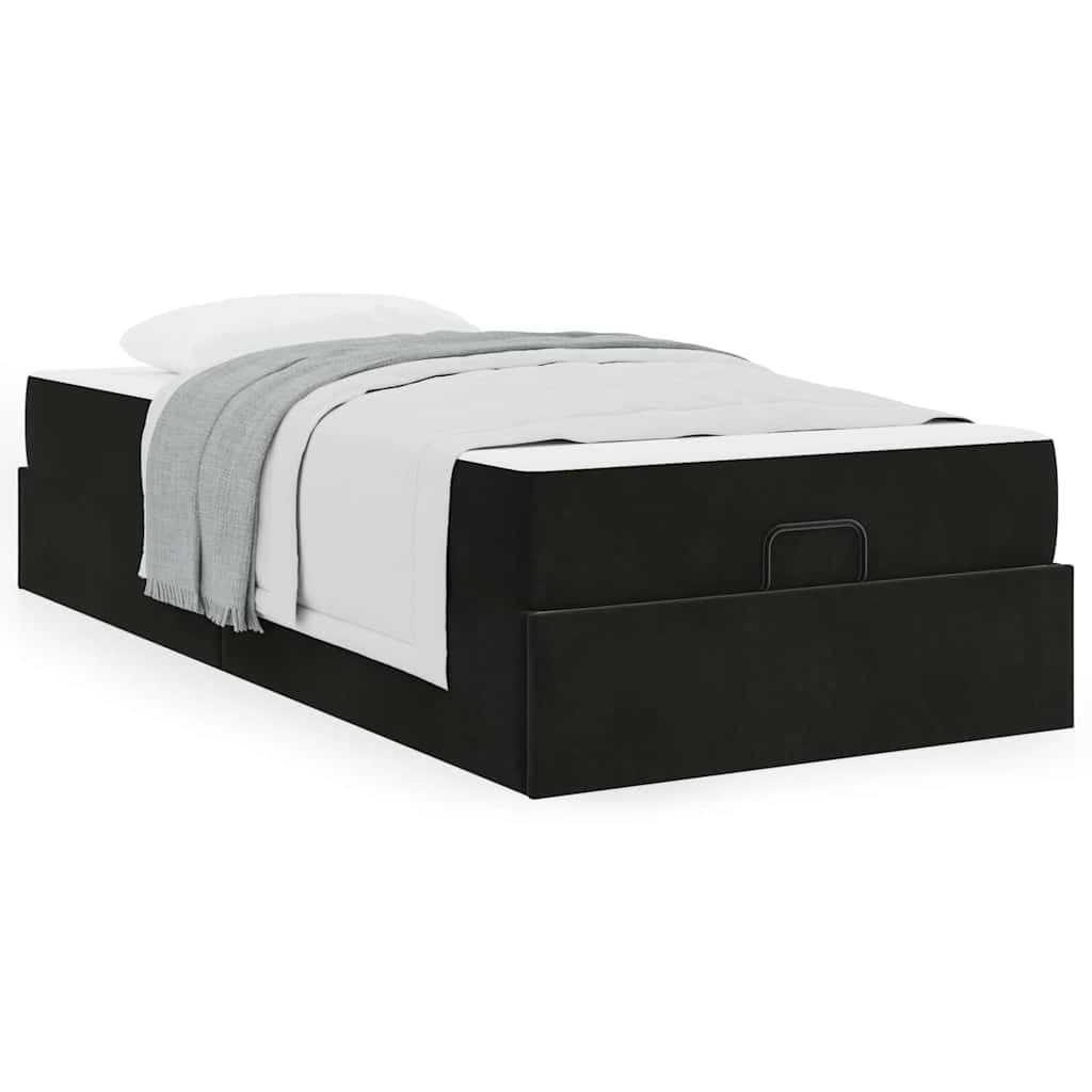 Bettgestell mit Matratze mit Speicher Schwarz 90 x 200 cm Samt