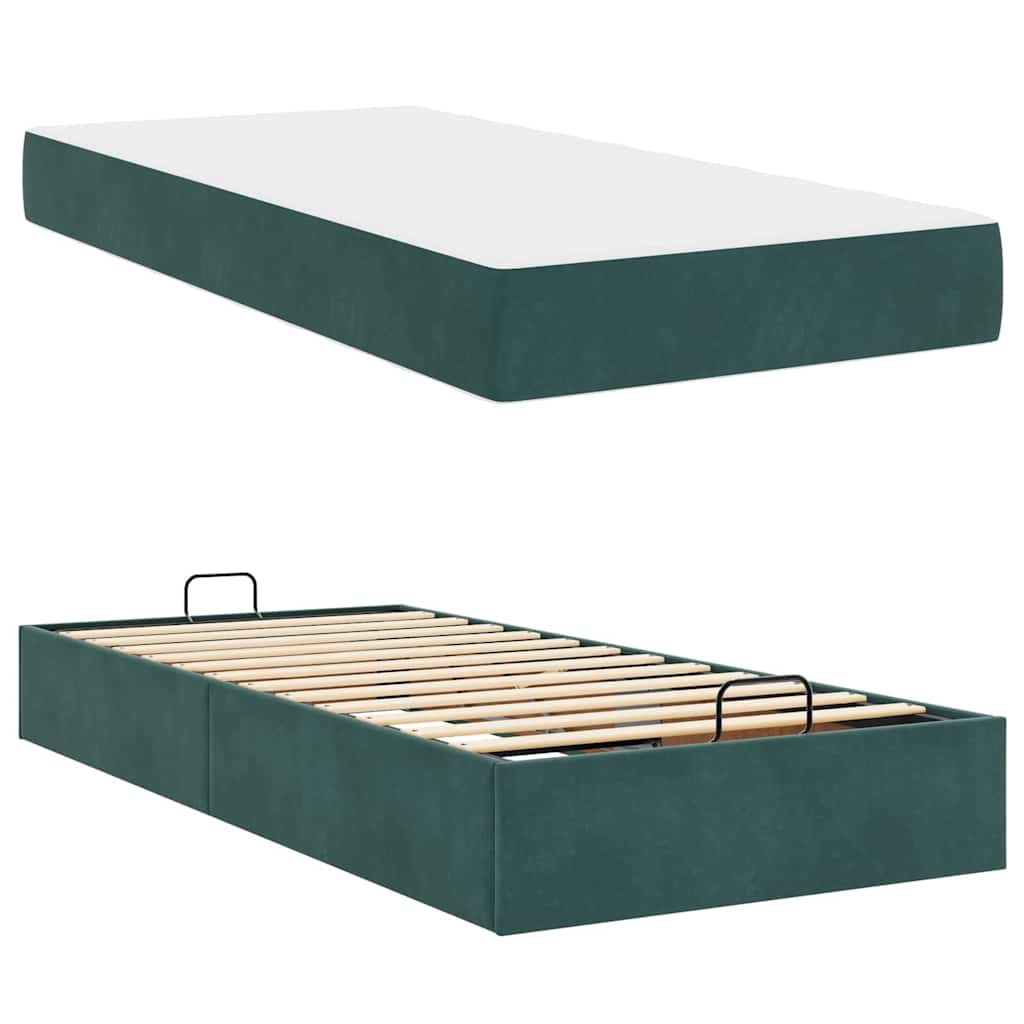 Bettgestell mit Matratze Dunkelgrün 100 x 200 cm Samt