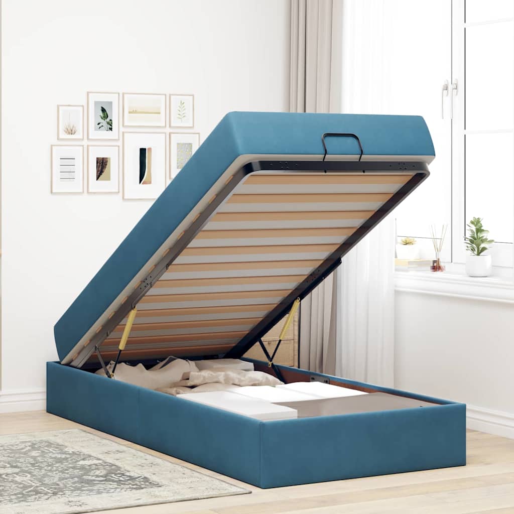 Bettgestell mit Matratze mit Speicher Blau 100 x 200 cm Samt