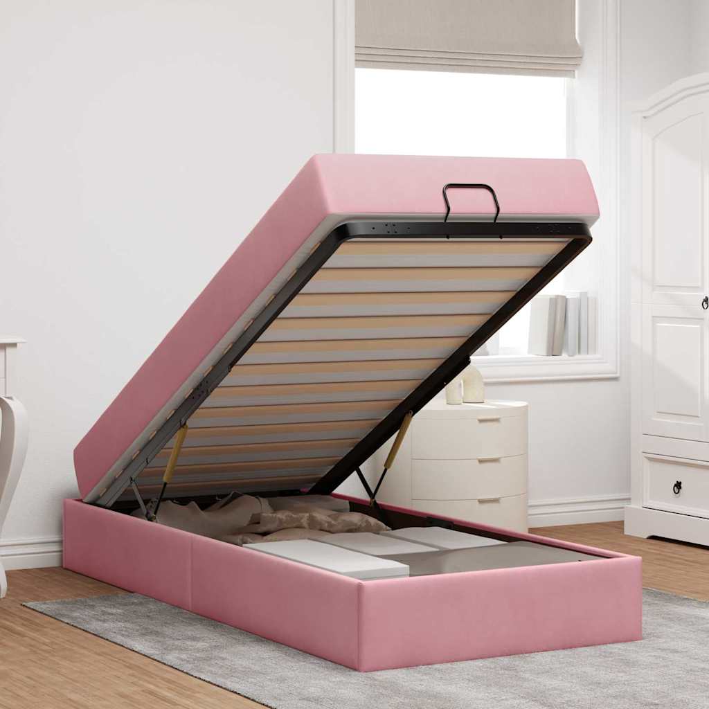 Bettgestell mit Matratze mit Speicher Rosa 100 x 200 cm Samt