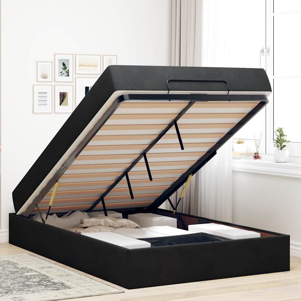 Bettgestell mit Matratze mit Speicher Schwarz 140 x 190 cm Samt