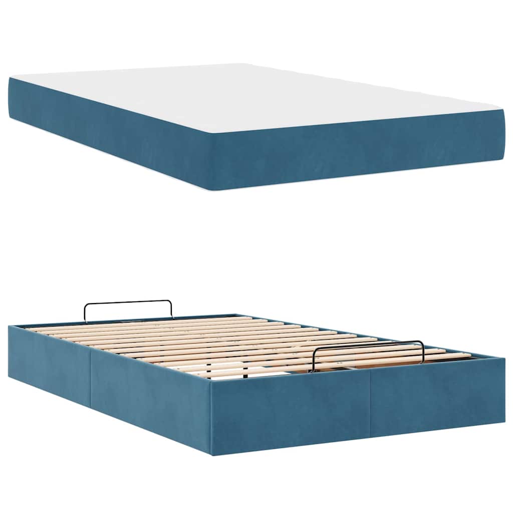 Bettgestell mit Matratze mit Speicher Blau 140 x 190 cm Samt
