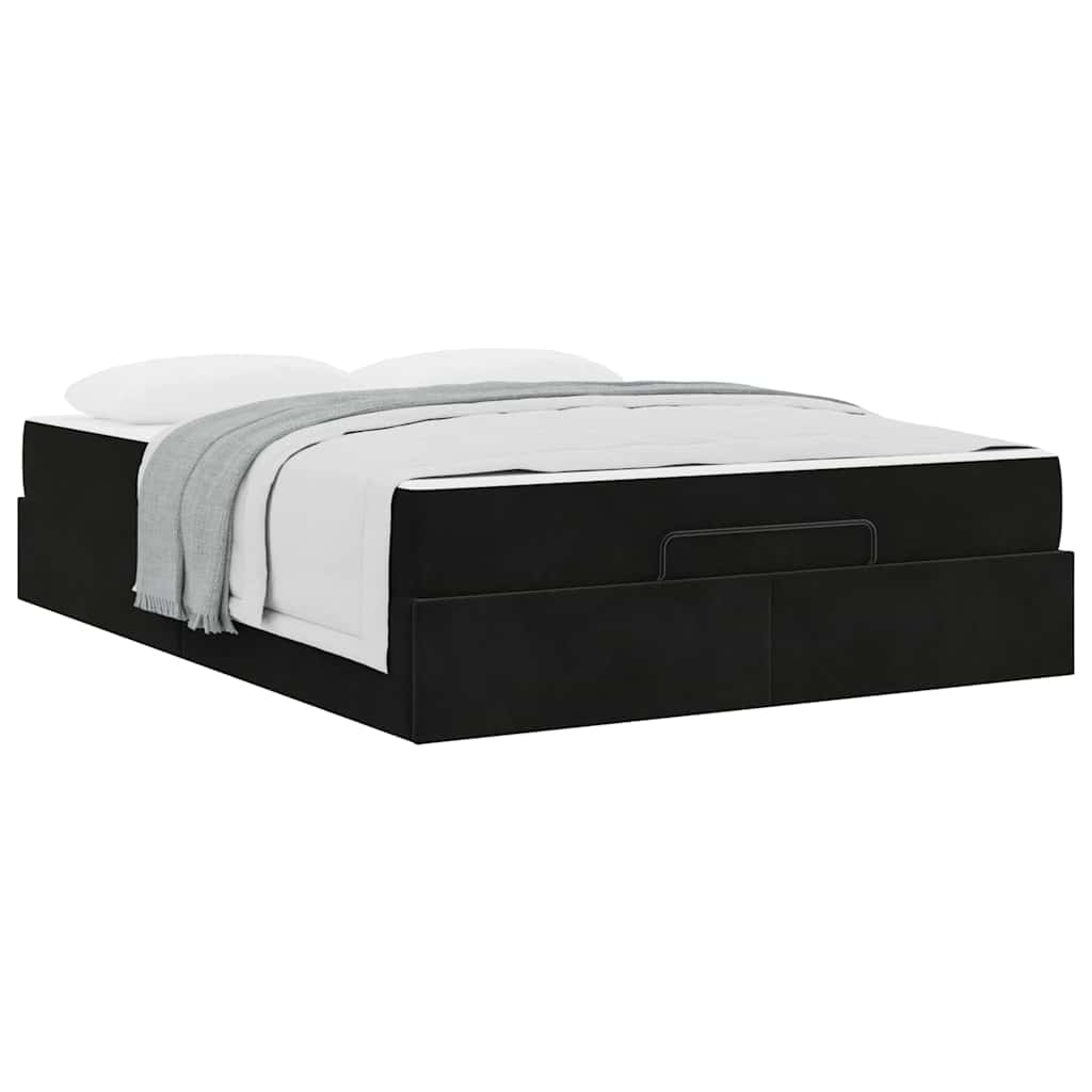 Bettgestell mit Matratze mit Speicher Schwarz 140 x 200 cm Samt