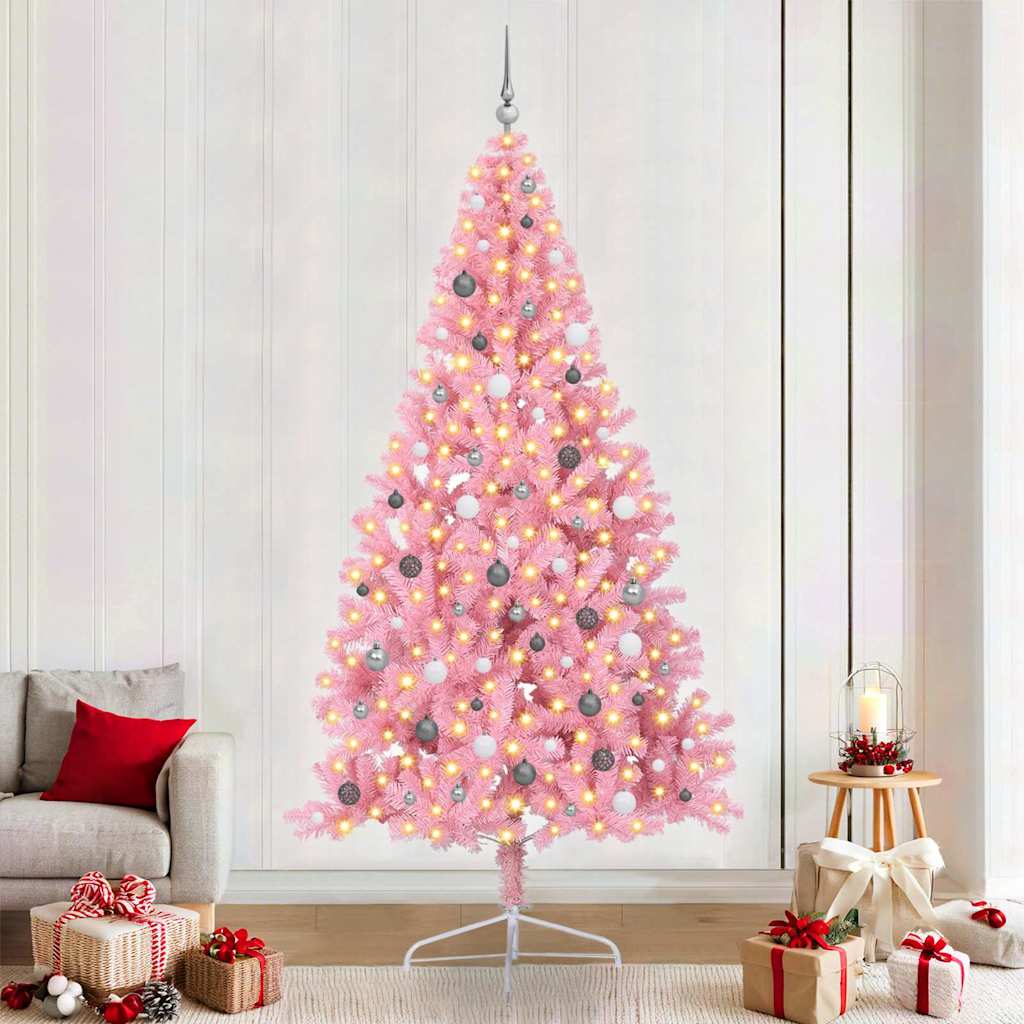 Weihnachtsbaum mit dekorativen Saitenlichtern Rosa 240 cm PVC