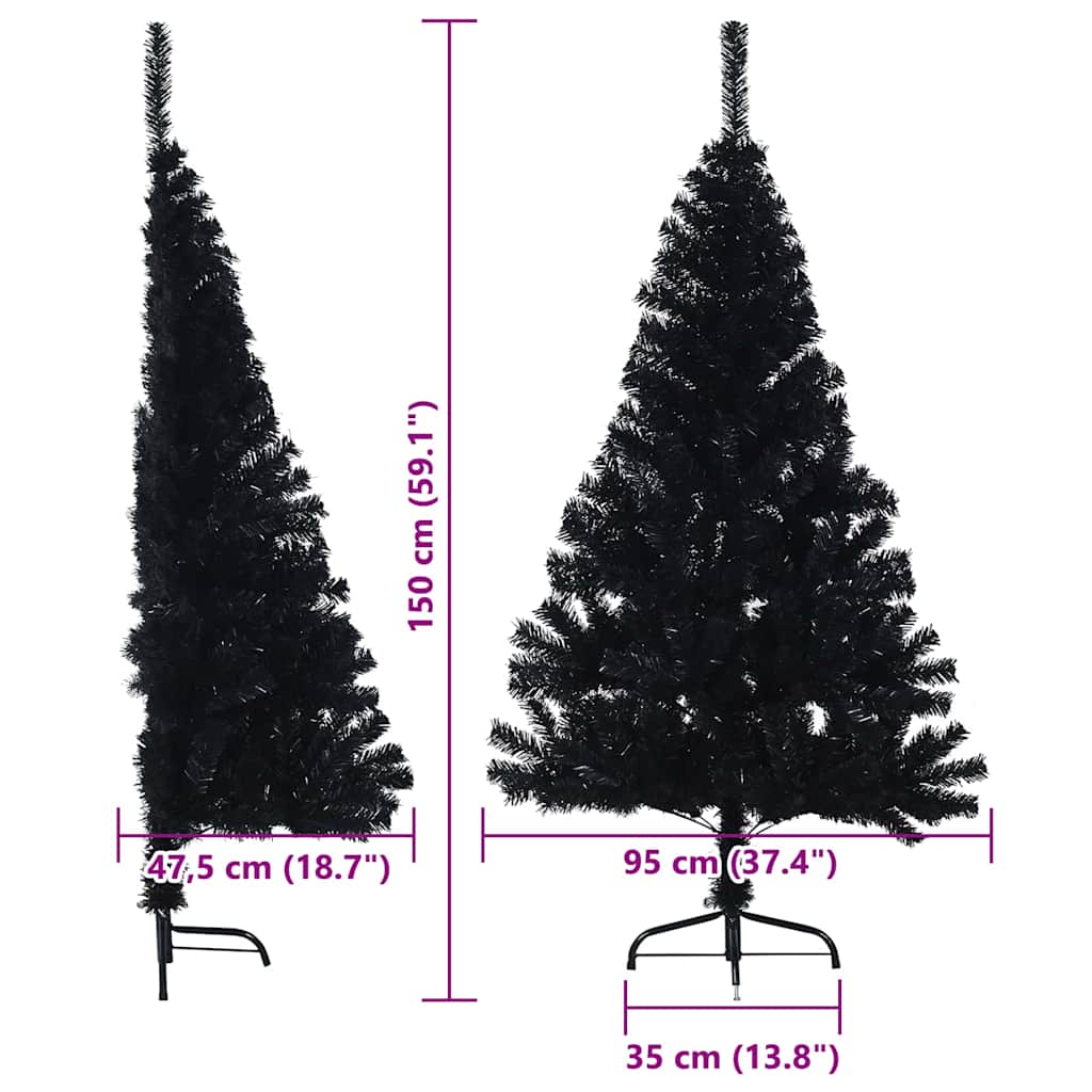Künstlicher vorbeleuchteter Weihnachtsbaum Schwarz 150 cm PVC