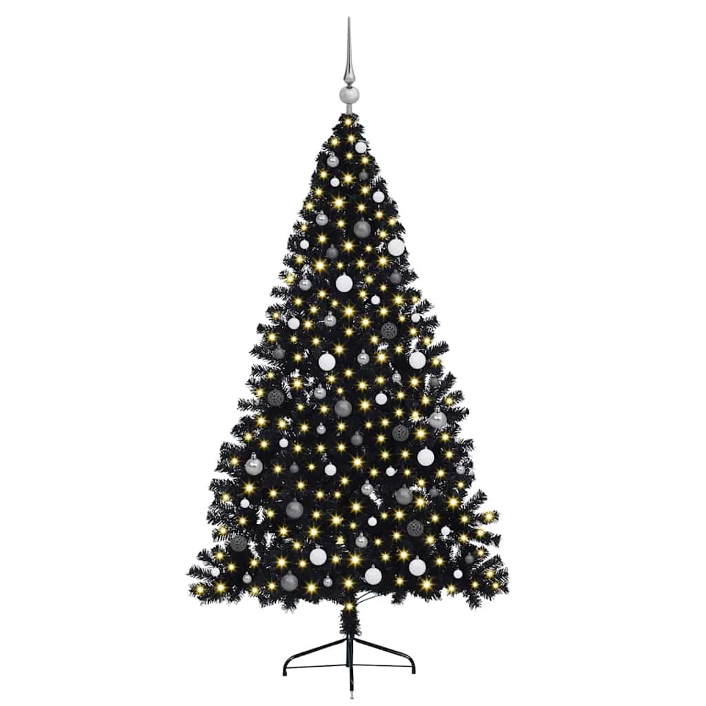 Weihnachtsbaum mit dekorativen Saitenlichtern Schwarz 210 cm