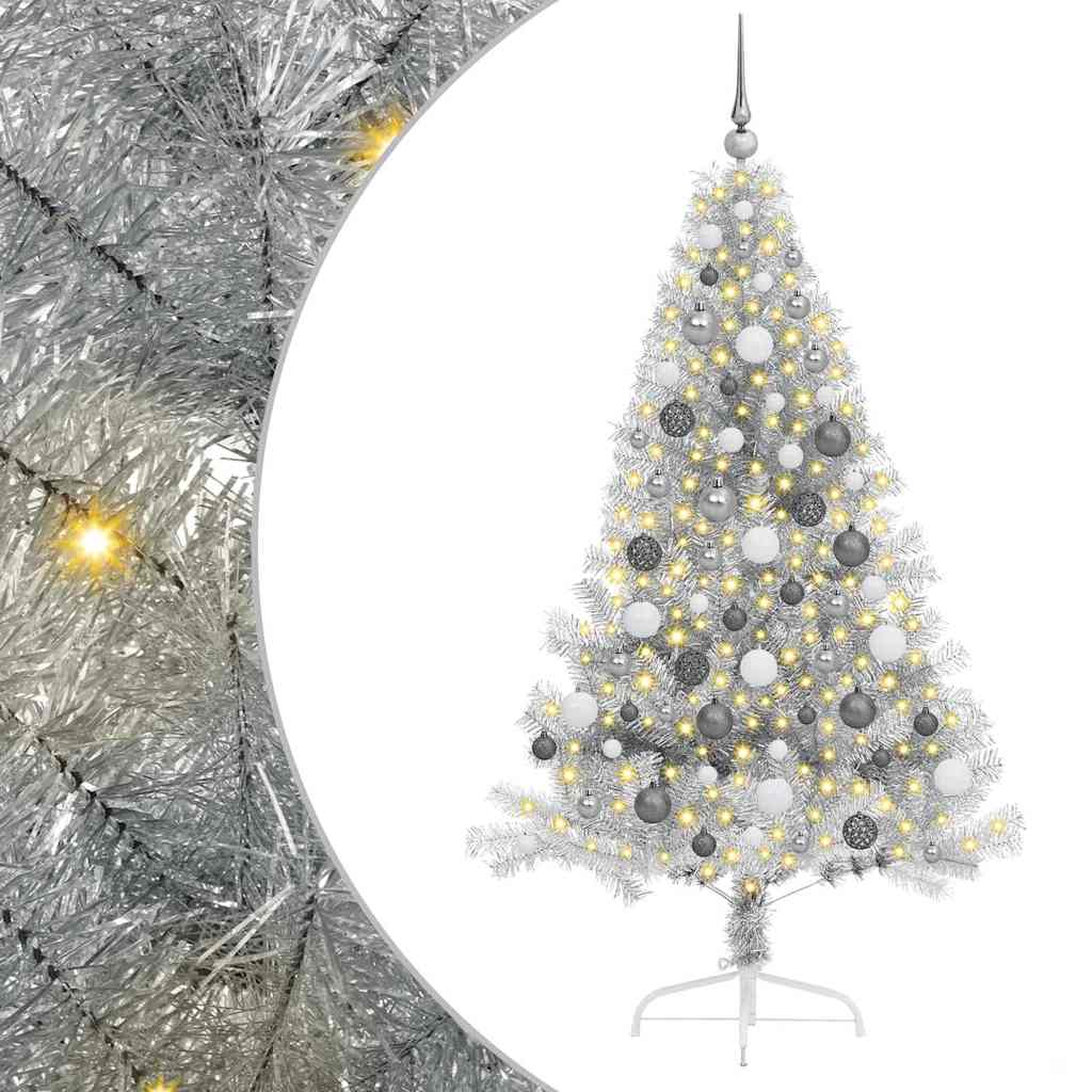 Weihnachtsbaum mit dekorativen Saitenlichtern Silber 180 cm