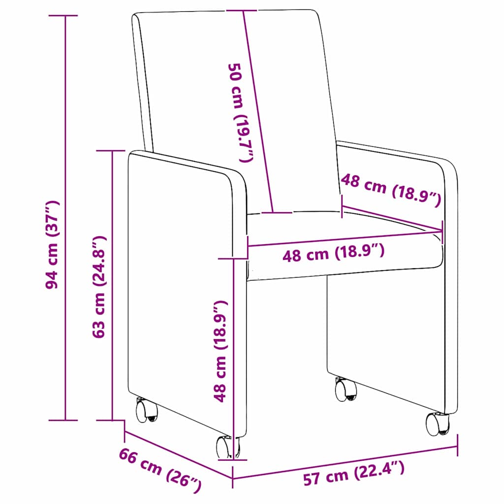 Esszimmerstühle mit Rad 2 pcs Dunkelbraun 57 x 66 x 94 cm Stoff