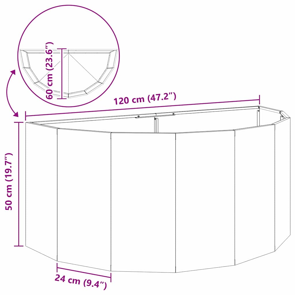 Pflanzkübel Schwarz 120 x 60 x 50 cm Stahl