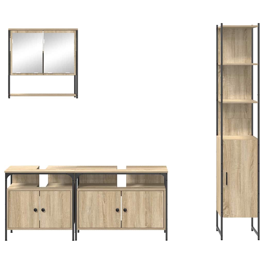 Badezimmermöbel Set mit Regal mit Tür 4 pcs Sonoma Eiche Mittel