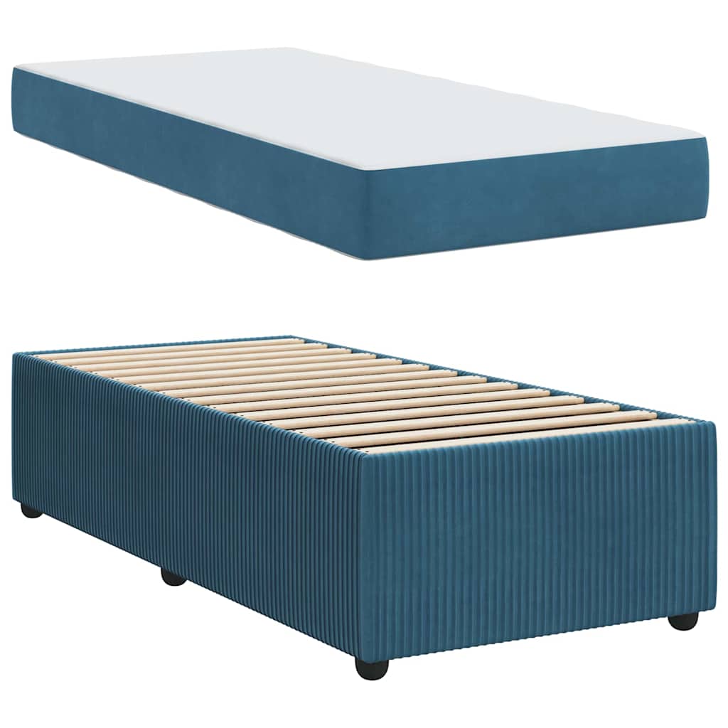Bettgestell mit Matratze mit Matratze Blau 100 x 200 cm Samt