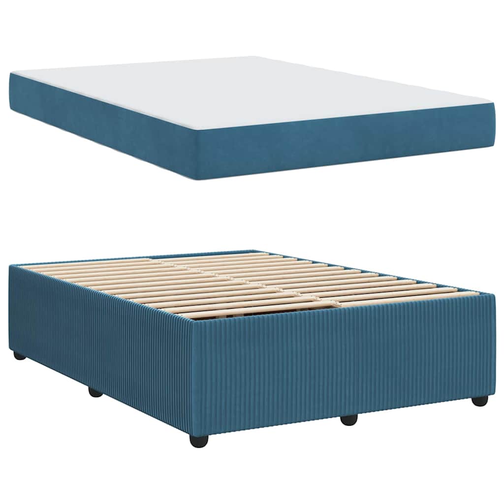 Bettgestell mit Matratze mit Matratze Blau 160 x 200 cm Samt