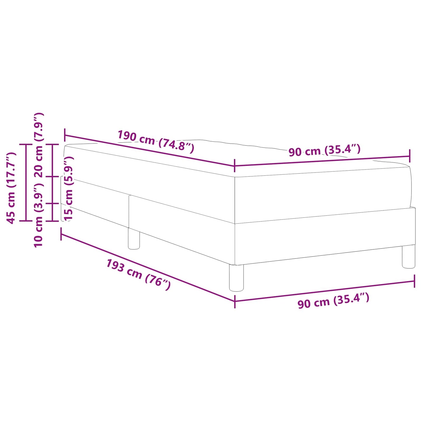 Boxspringbett mit Matratze Hellgrau 90 x 190 cm Stoff