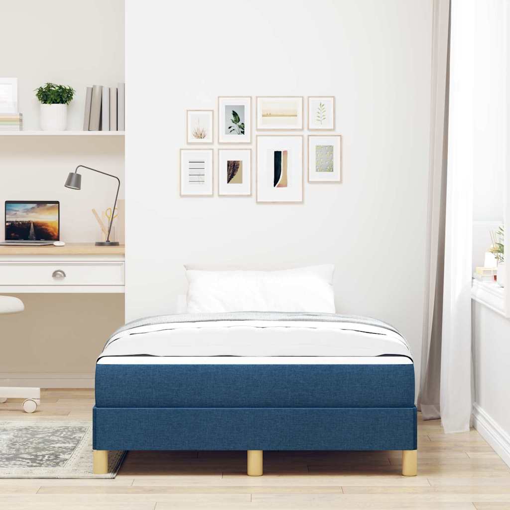 Boxspringbett Blau, Braun 120 x 200 cm Stoff, Ingenieurholz