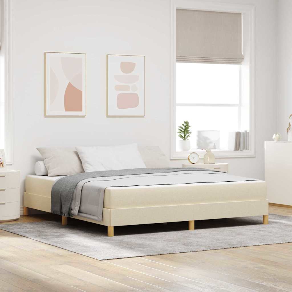 Boxspringbett Creme, Braun 180 x 200 cm Stoff, Ingenieurholz