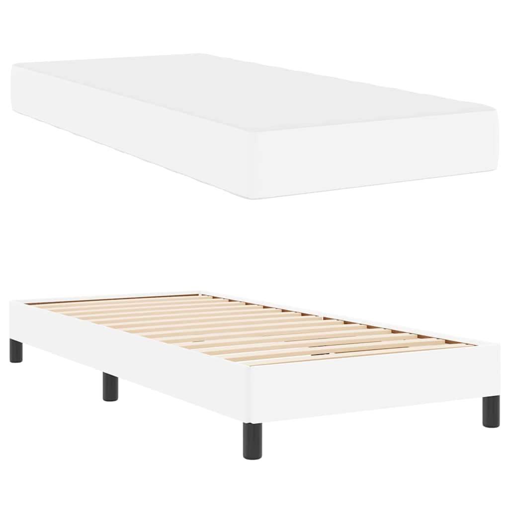 Bett mit Matratze Reinweiß 90 x 200 cm Kunstleder
