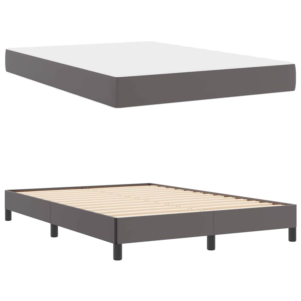 Bett mit Matratze Grau 140 x 190 cm Kunstleder