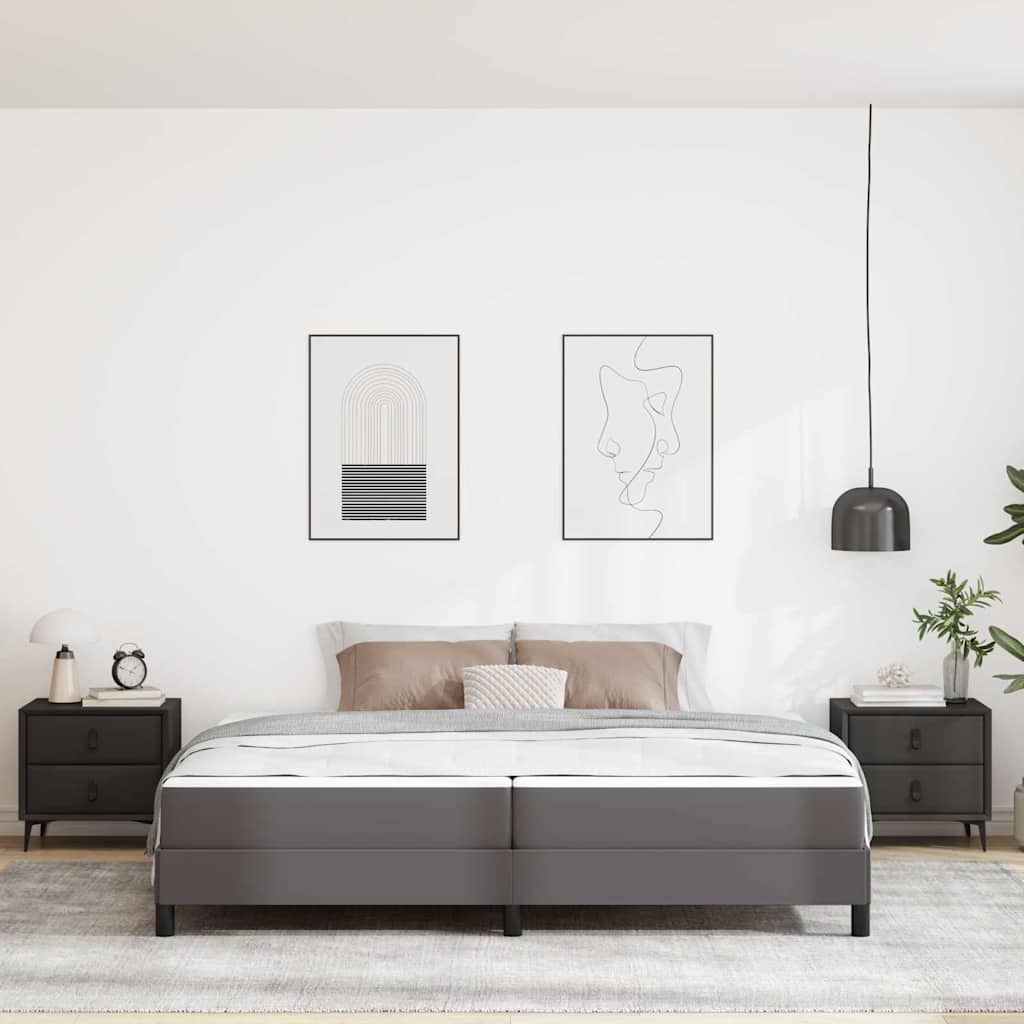 Bett mit Matratze Grau 200 x 200 cm Kunstleder