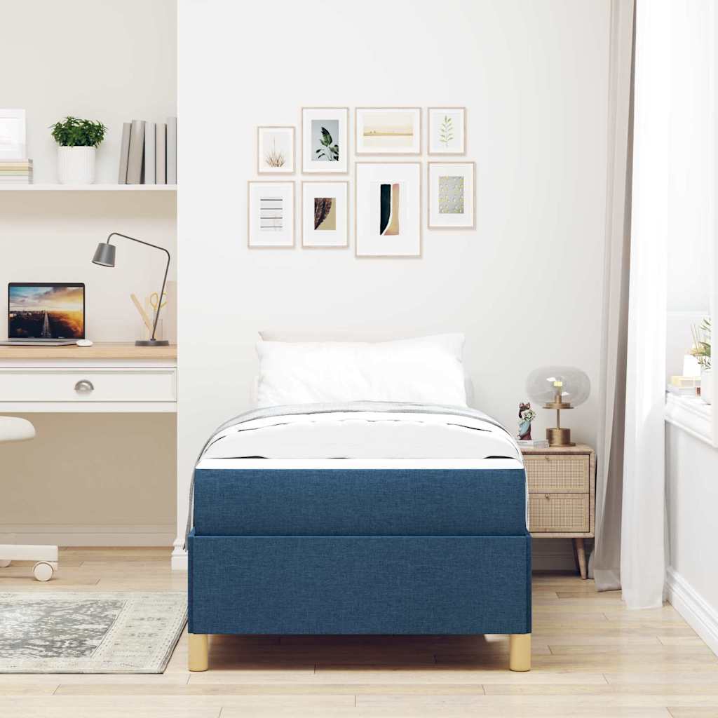Boxspringbett Blau und Braun und Weiß 80 x 200 cm Stoff