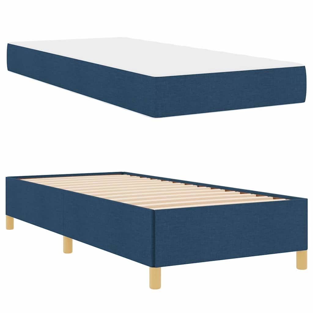 Boxspringbett Blau und Braun und Weiß 80 x 200 cm Stoff