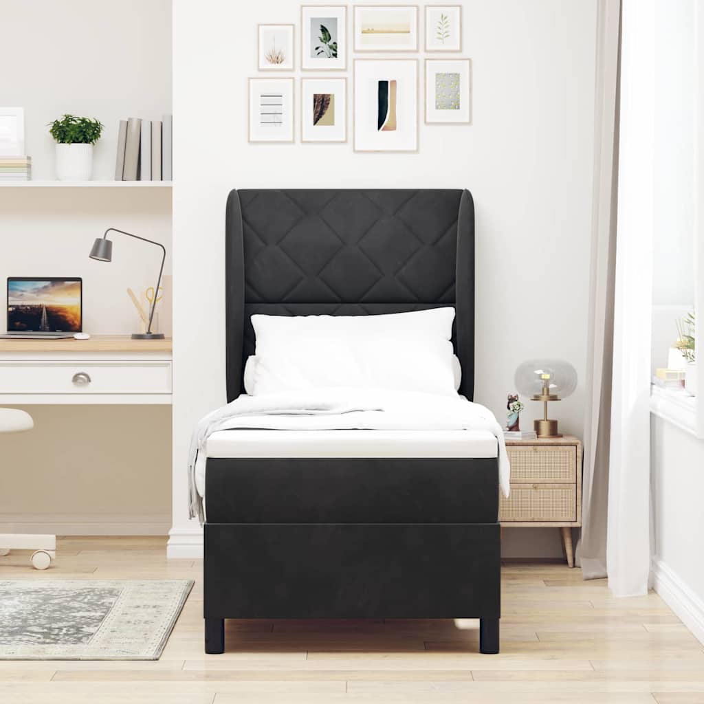 Boxspringbett mit Matratze Schwarz 80 x 200 cm Samt
