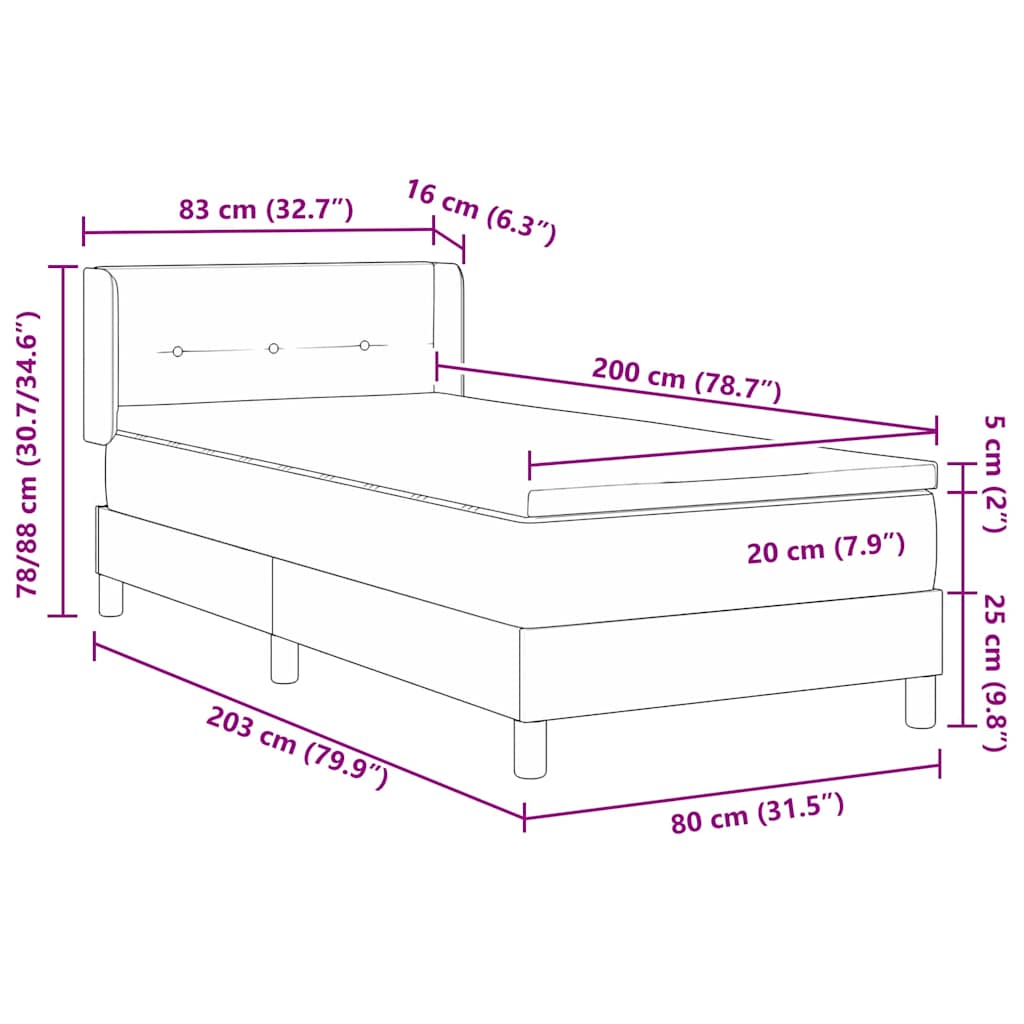 Boxspringbett mit Kopfteil Dunkelgrau 200 x 80 cm Stoff