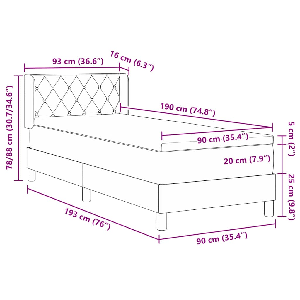Boxspringbett mit Kopfteil Hellgrau 190 x 90 cm Samt