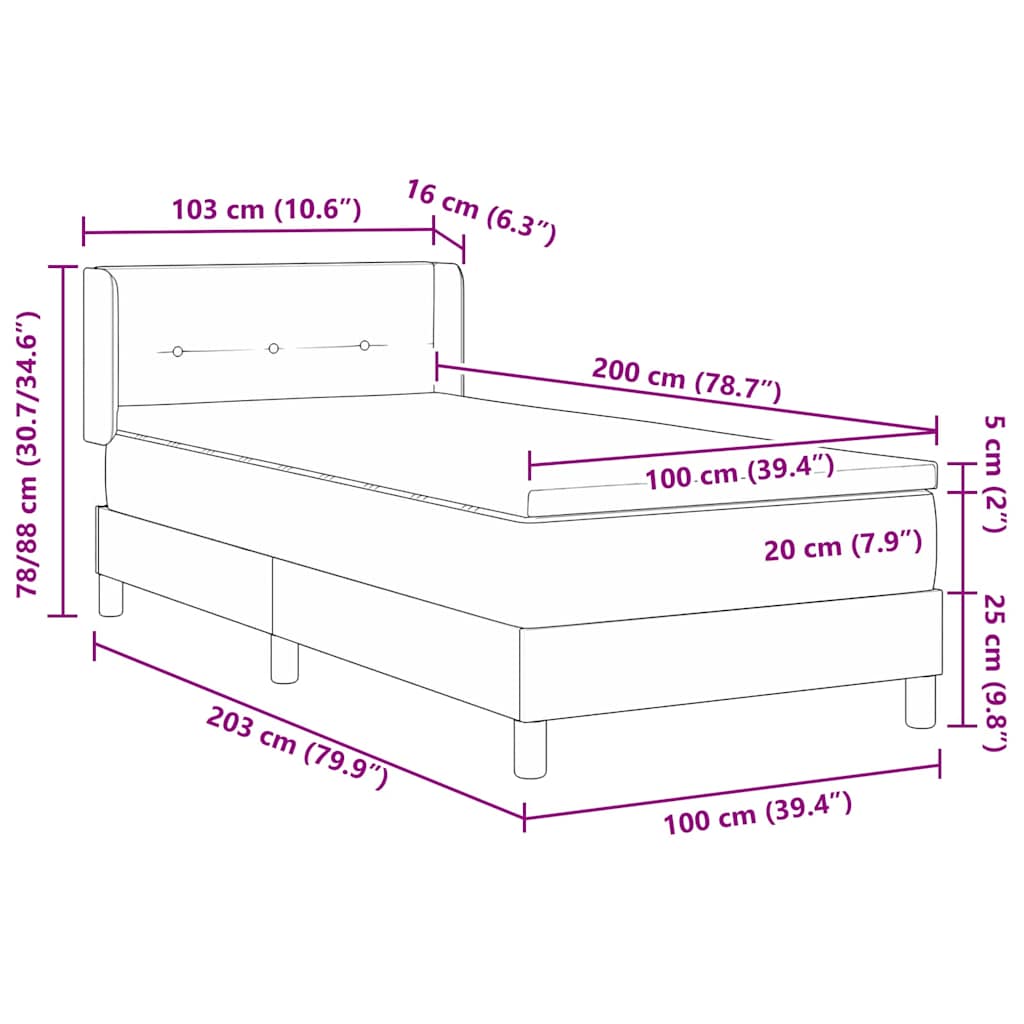 Boxspringbett mit Kopfteil Dunkelgrau 200 x 100 cm Samt