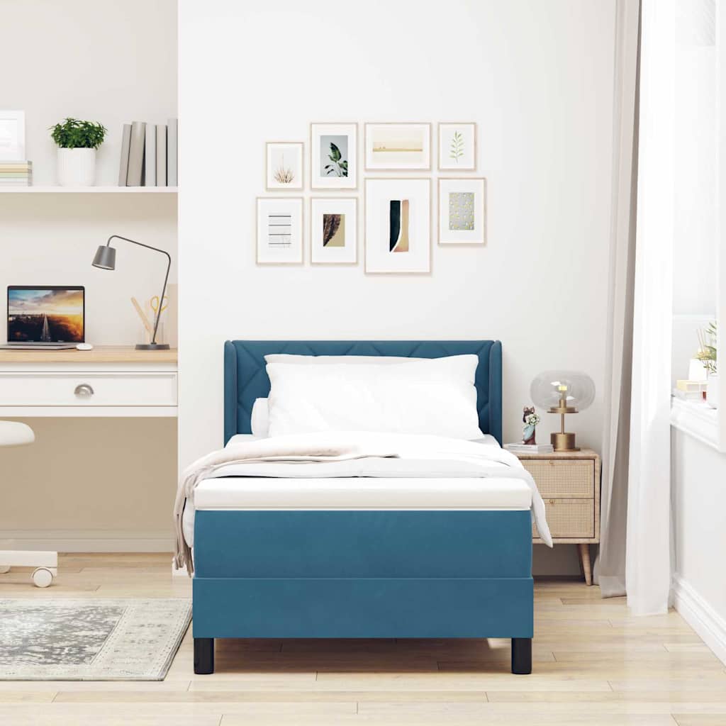 Boxspringbett mit Matratze Schwarz 100x200 cm Velvet Dunkelblau