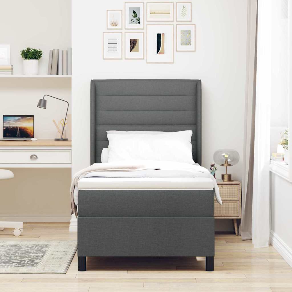 Boxspringbett mit Matratze Dunkelgrau 100 x 200 cm Stoff