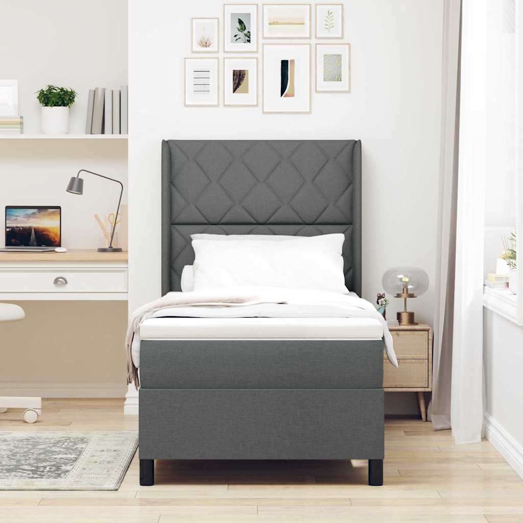 Boxspringbett mit Matratze Dunkelgrau 100 x 200 cm Stoff