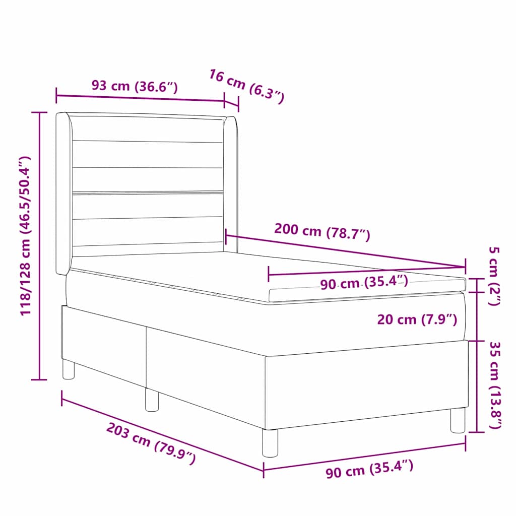 Boxspringbett mit Matratze Schwarz 90 x 200 cm Stoff
