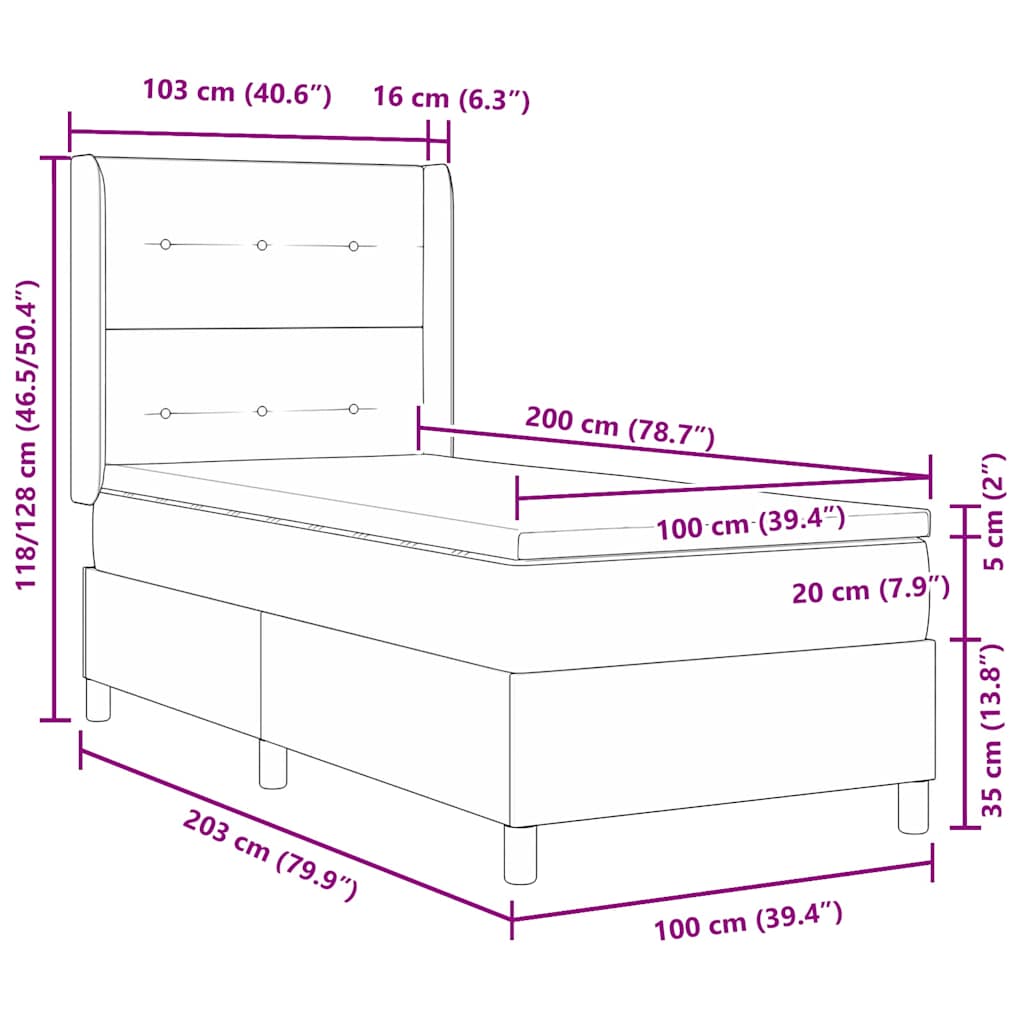 Boxspringbett mit Matratze Dunkelgrau 100 x 200 cm Stoff
