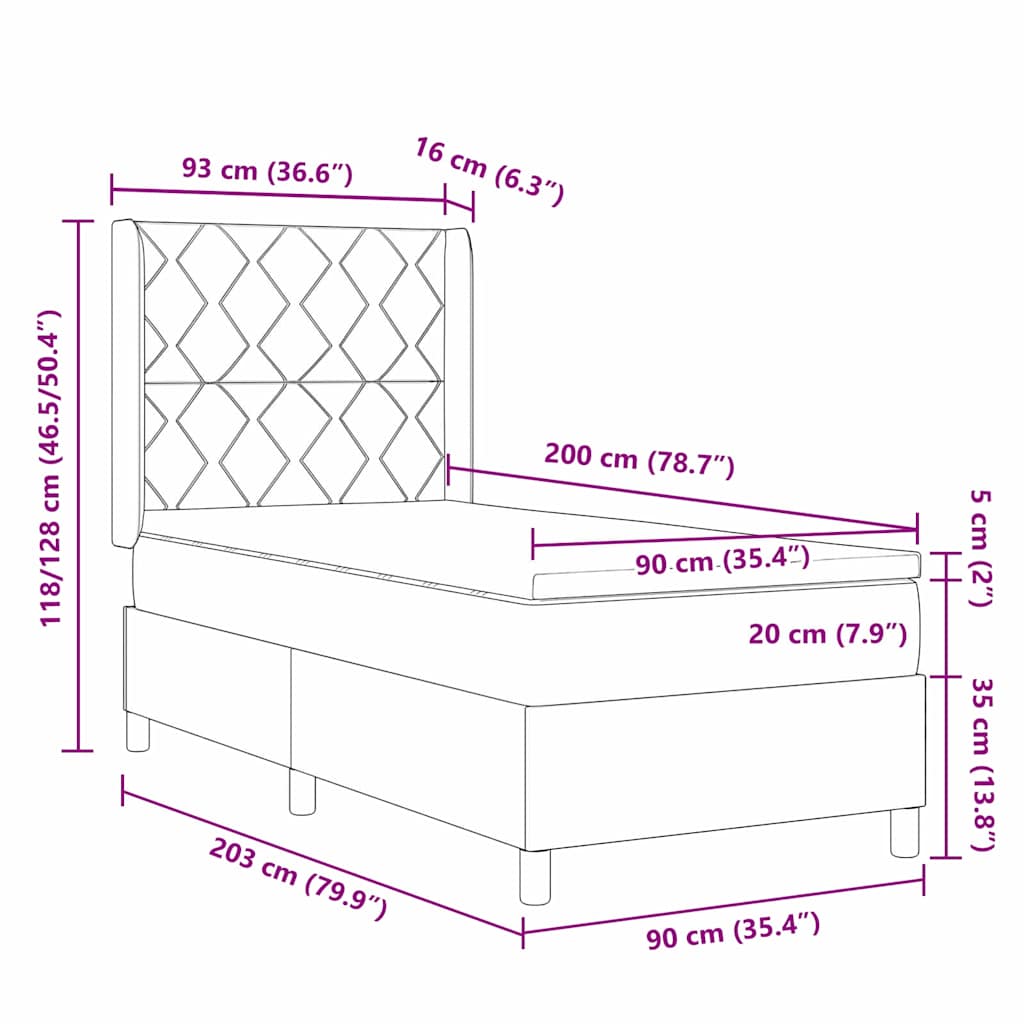 Boxspringbett mit Matratze Schwarz 90 x 200 cm Stoff
