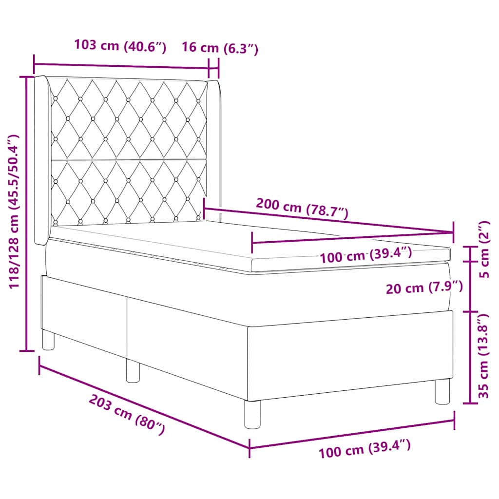 Boxspringbett mit Kopfteil Blau 100 x 200 cm Samt