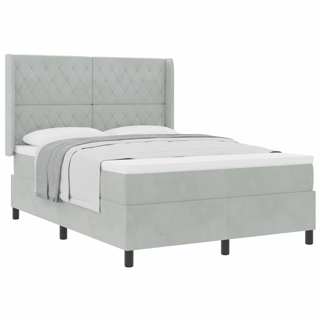 Boxspringbett mit Kopfteil Hellgrau 140 x 190 cm Samt